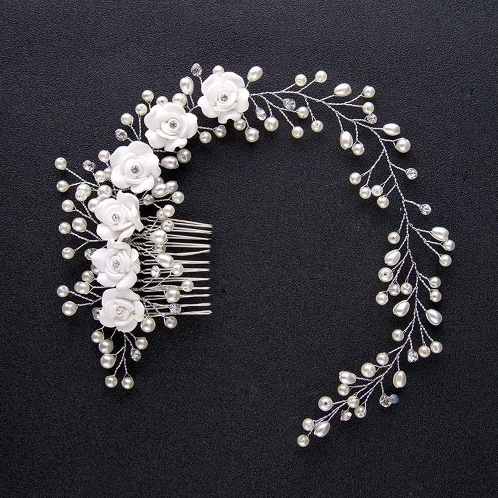 

Head Piece Headdress Hair Ornaments Hair Pin Crystal Bride Hairband Pearl Tiaras Crown Flower белый