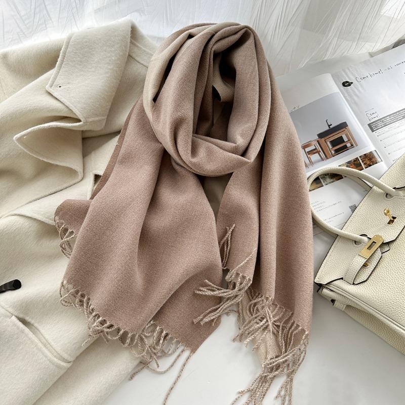 Solid Color Imitation Cashmere Scarf Women's Winter Thickened Double-sided Warm Scarf Cold-proof Outer Long Shawl
