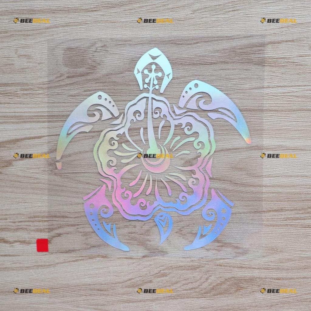 Holographic Iridescent Color, 6 Inches - Hawaii Hibiscus Flower Tribal Turtle Vinyl Decal Sticker - for Car Boat Laptop 05081 No Background Die-Cut