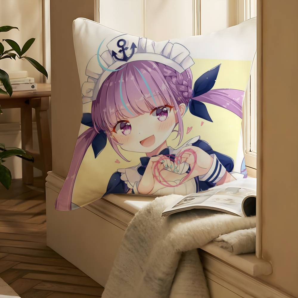 H-Hololive M-Minato Aqua Pillow Case Printing Pillowcase Living Room Sofa Cushion Cover Bedroom Room Decor
