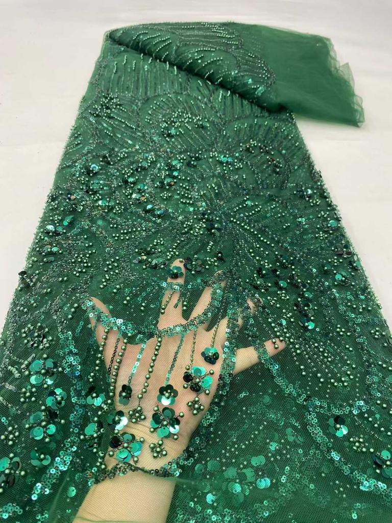 White African Beads Lace Fabric 2026 High Quality Lace French Nigerian Groom Sequins Lace Fabrics For Wedding Party Dress Sewing