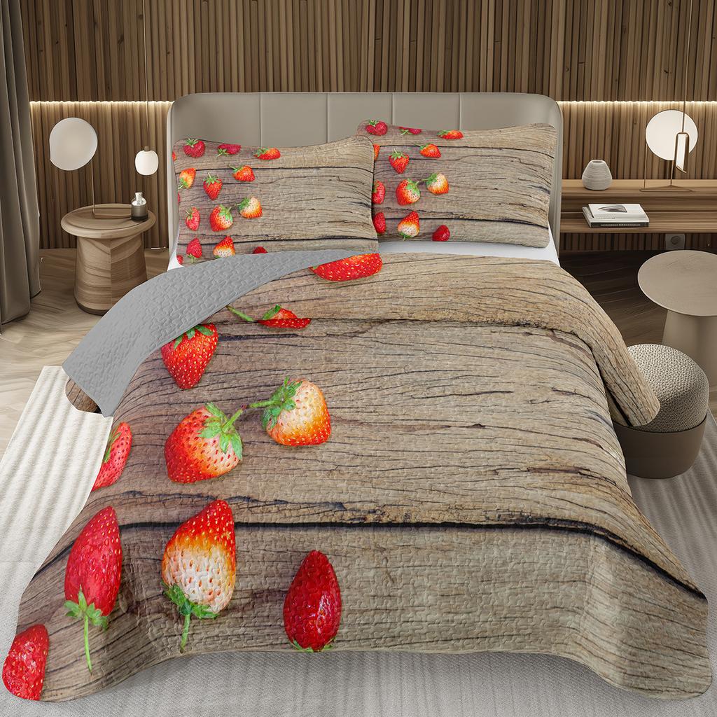 Strawberry Bedspread Kawaii Fruit Coverlet Twin King Size Cute Strawberries Quilt Set For Kids Girls Teens Adult Bedroom Decor