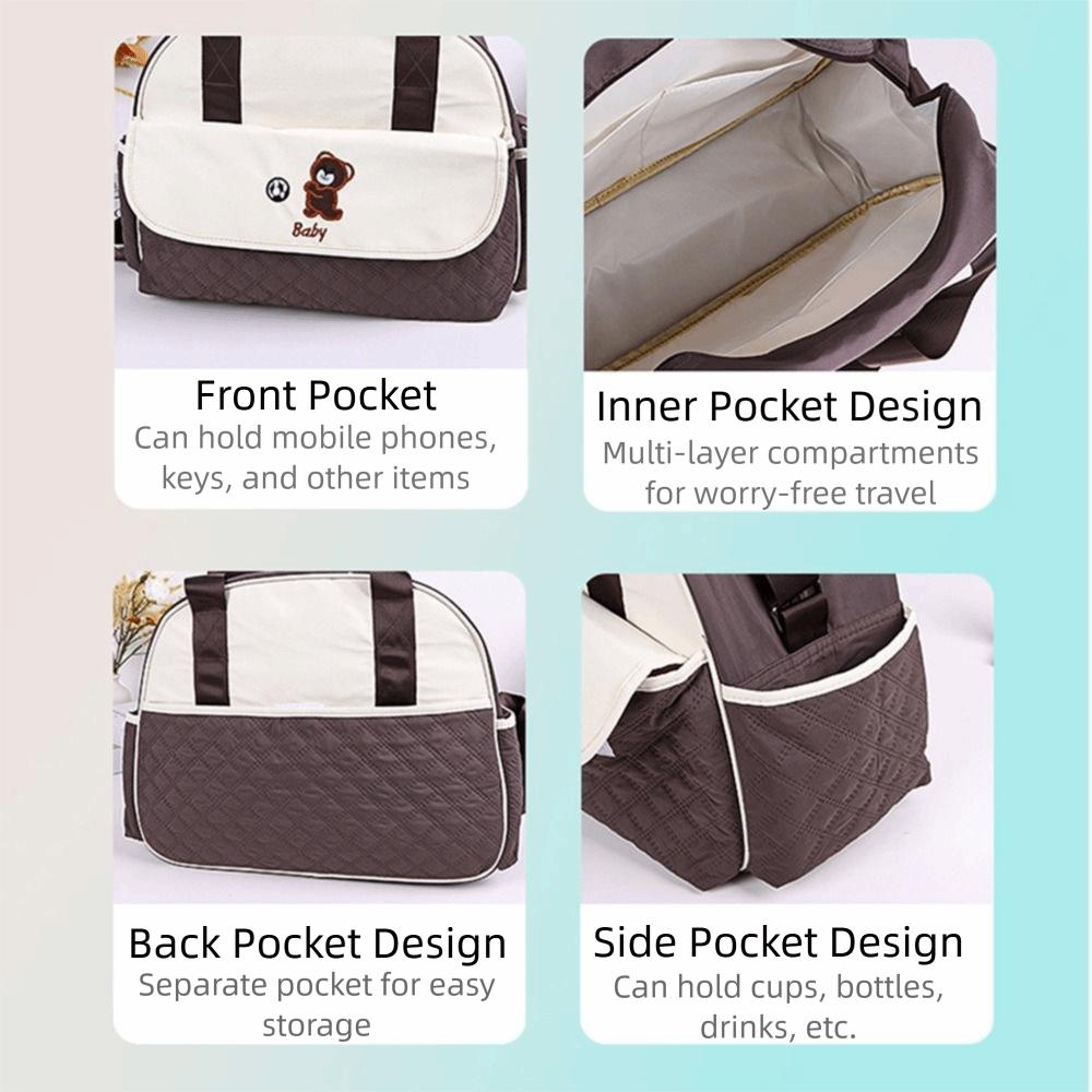 Bear Pattern Cartoon Mommy Bag Large Capacity Portable Diaper Bag Mommy Crossbody Bag Daily Use