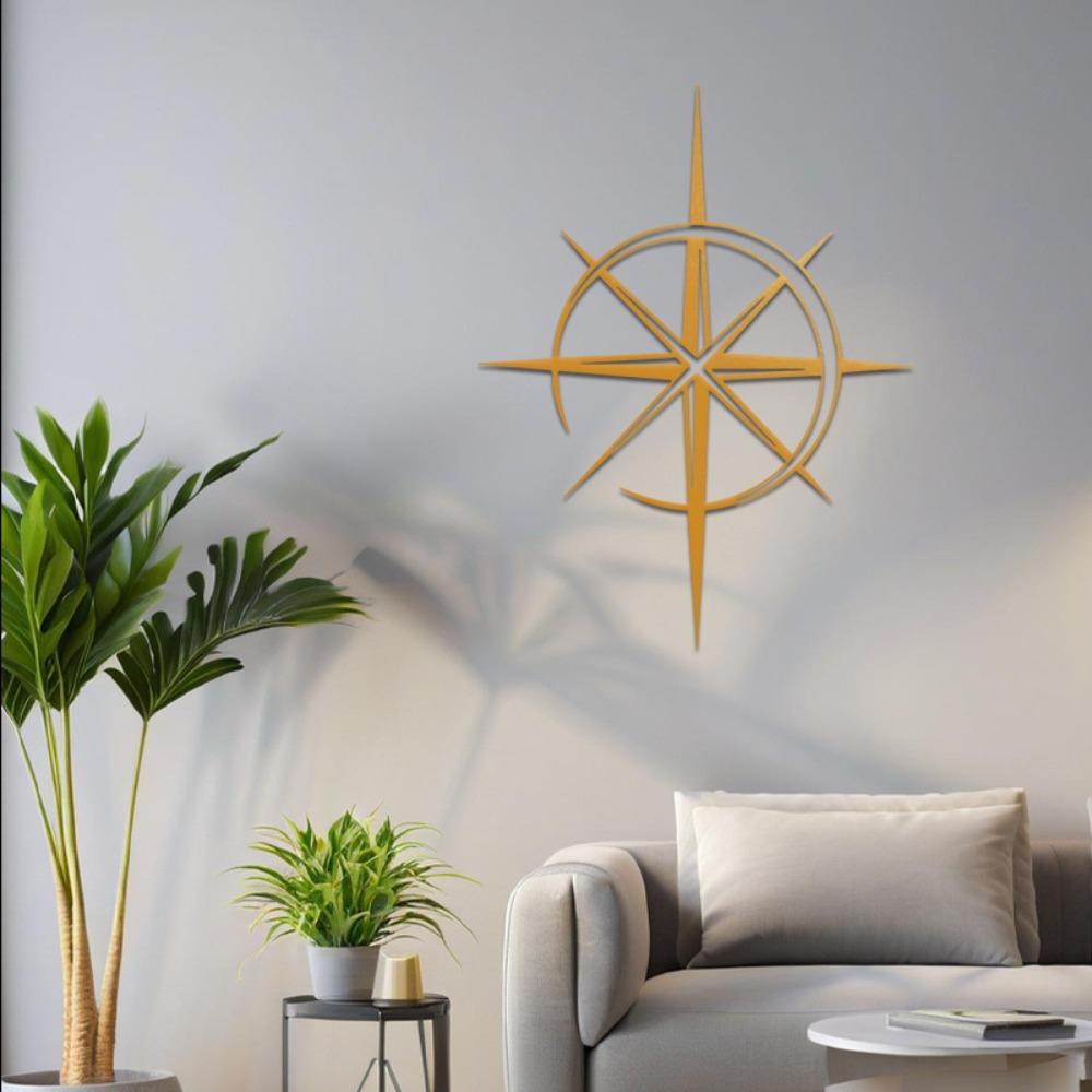 Wrought Iron Sunburst Wall Art 15.75 Inch Mid Century Modern Metal Star Sculpture Indoor Outdoor Hanging Minimalist Geometric Decor