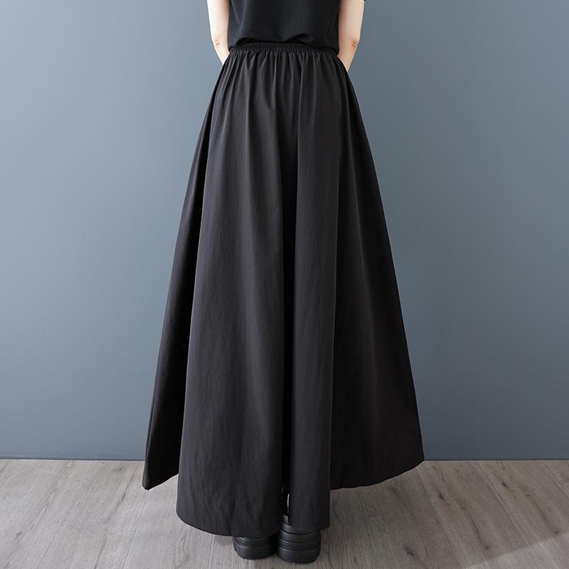 Negru Mărimi mari Vintage Talie înaltă Casual Larg Lung Vară Pantaloni cu picior lat Femei Pantaloni