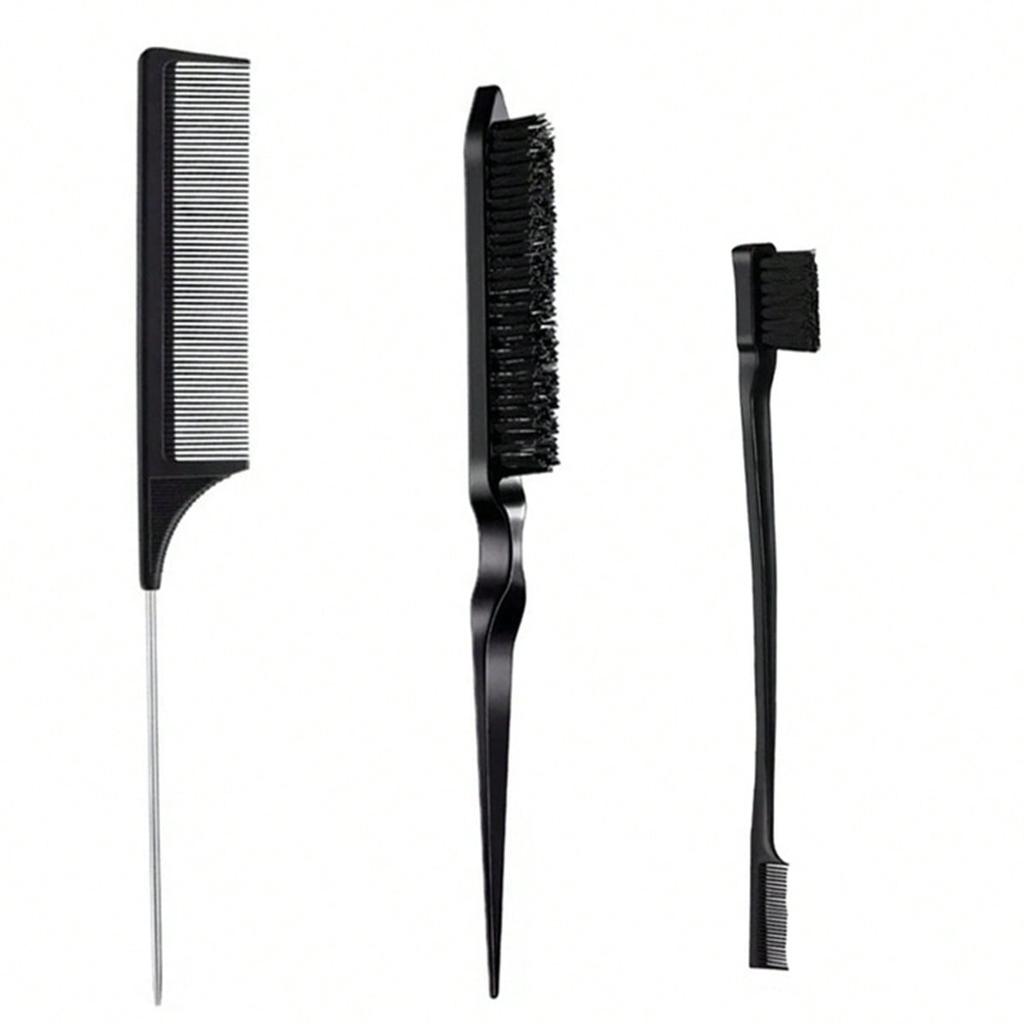 3pcs/set Hairdressing Tools Including Teasing Brush, Dip Dye Brush, Pointed Tail Comb, Eyebrow Brush, Great For Diy Hairstyles