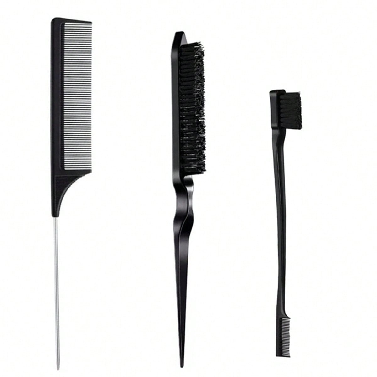 

Набор из 3 предметов для парикмахерских инструментов, включая расческу для начеса, кисть для окрашивания кончиков, расческу с заостренным концом, кисточку для бровей, отлично подходит для самостоятельных причесок one-size чёрный