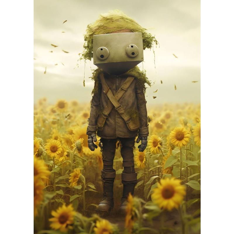 Vintage Lonely Boy Bot Toy Sunflowers Posters Wall Art Canvas Painting Nordic Poster Print Wall  for Kidsroom Nursery Decor