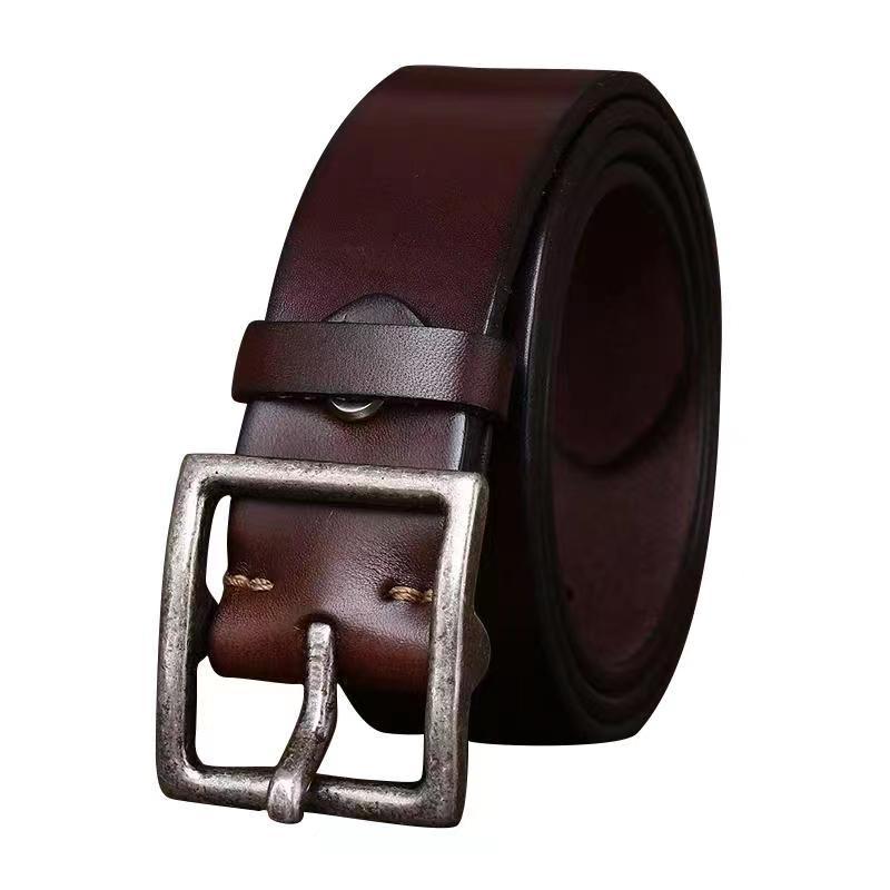 4.3Cm Wide Thickened First-Layer Cowhide Belt Men'S Genuine Leather Pure Copper Pin Buckle Simple Retro Casual Jeans Belt