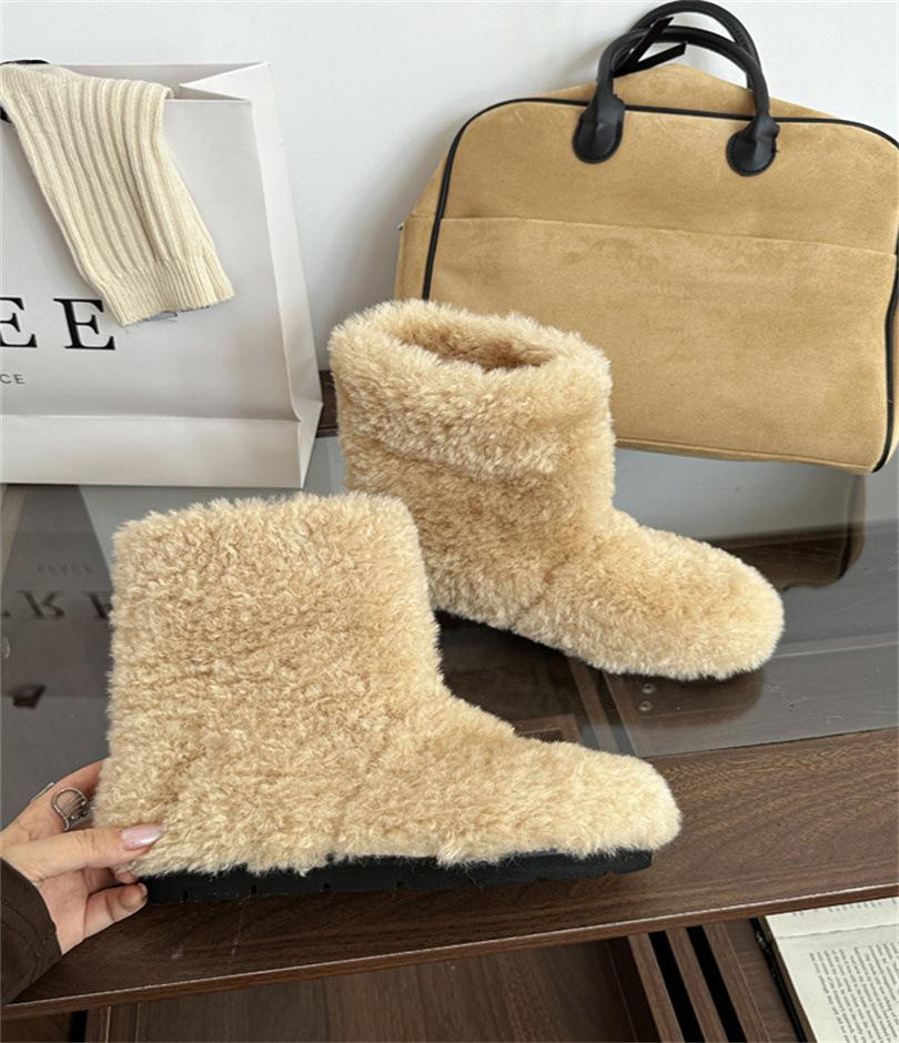 Snow Boots Women's Internet Celebrity Lamb Wool Cotton Shoes Inner Height Increase Fairy Thickened Velvet Short Boots 2025 New Winter