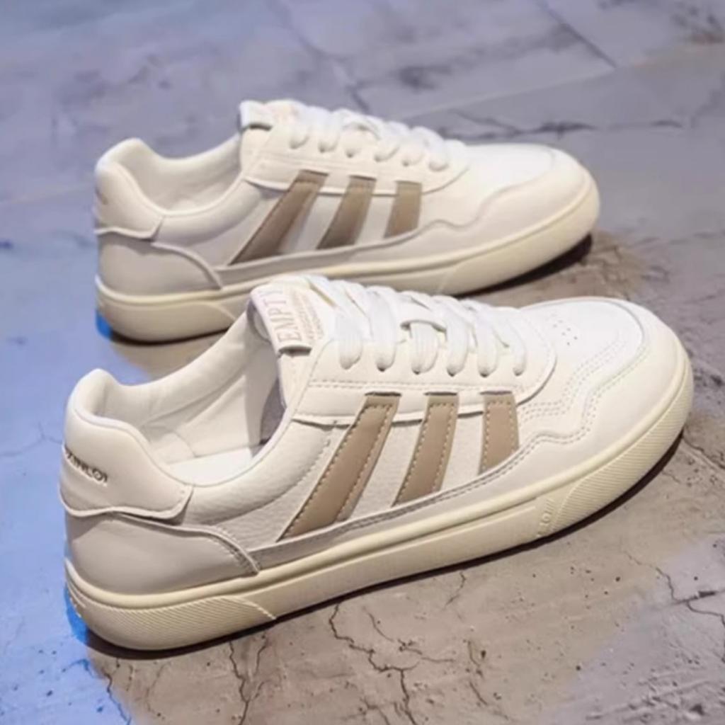 Dexun Schuhe Damen 2025 neu Frühling beliebt Lederoberfläche vielseitig atmungsaktiv weichsohlig Sportschuhe flachsohlig Student weiße Schuhe