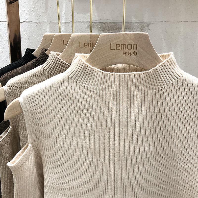 WTEMPO Fashion Off-the-shoulder Women's Pullover Tops Long-sleeve Autumn New Bottoming Knitted Shirt Mock Neck Female Sweater