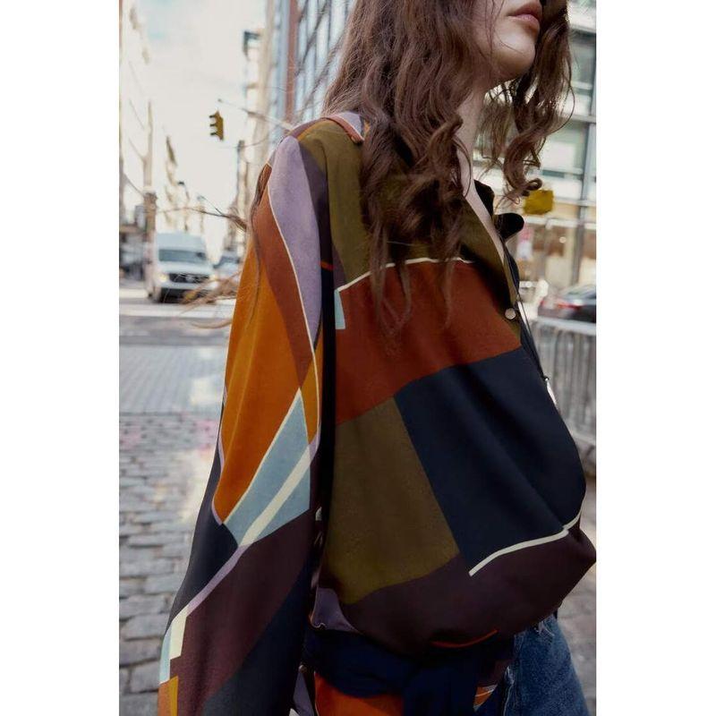 Za Autumn New Women clothes 2025 Western Style Fashion Print Double Placket Long sleeve Shirts 9058199 330