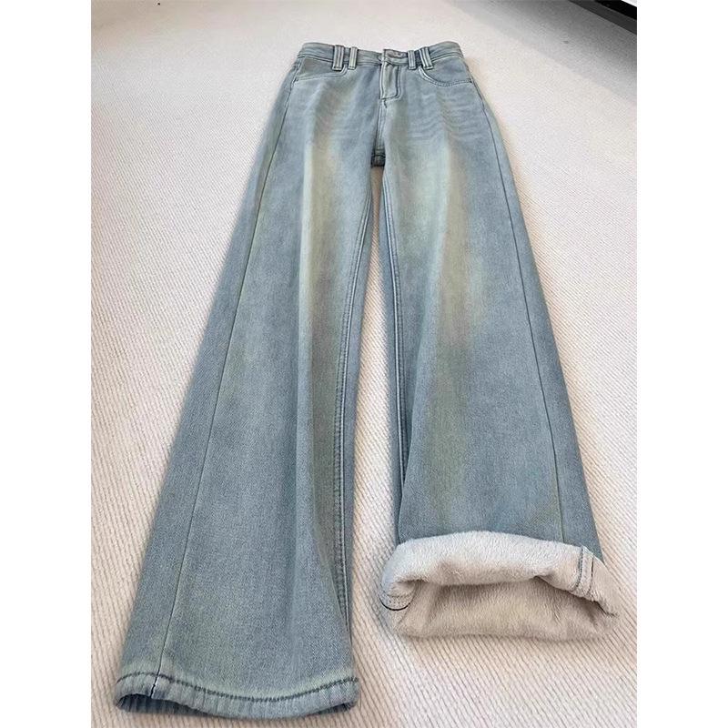 

Женские джинсы больших размеров в стиле ретро с флисовой подкладкой, с высокой посадкой и широкими штанинами - Коллекция Зима 2024 Small