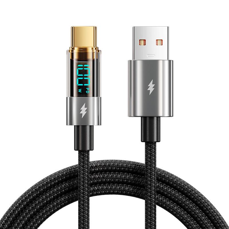6A Transparent Type-C Data Cable, 100W Super Fast Charging, Compatible with Huawei, Xiaomi, and Apple Devices.