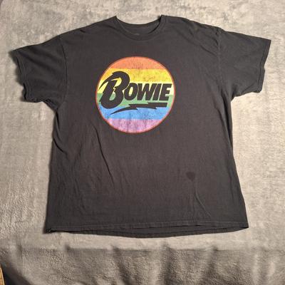 David Bowie T-Shirt 2XL Rainbow Rock Band Logo Music Rockstar Pride Black