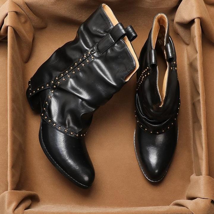 2025 autumn and winter Spice Girls retro pointed riveted short boots trouser boots western boots fashion absolutely pure thick heel Martin boots