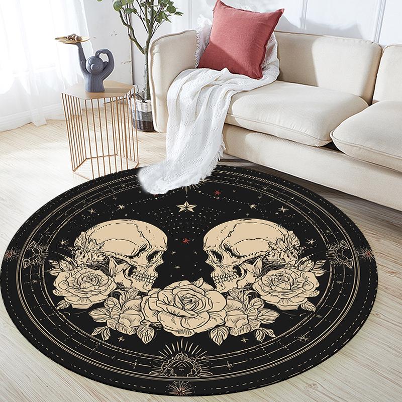 Skull and Rose pattern round rug,Carpet Rug for Living Room Bedroom Sofa Playroom Decor,Non-slip Floor Mat,Holiday Gifts and Birthday Gifts