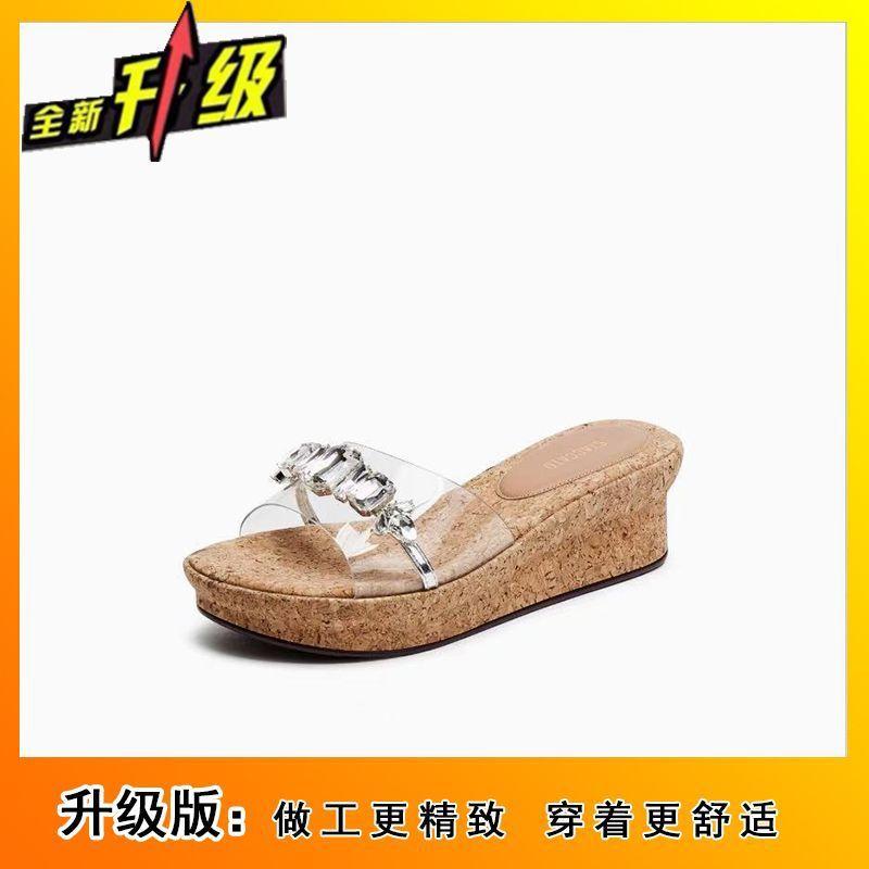 

Wear sandals on the outside, women s shoes, 2025 summer new one-line retro transparent rhinestone French beautiful platform sandals 39