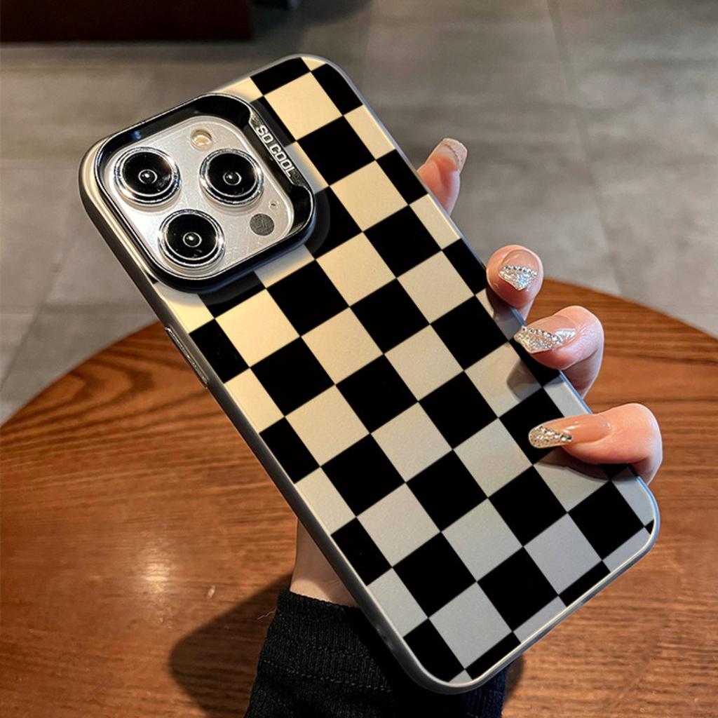 Black White Trendy Pattern Phone Case, Zebra Cow Checker Piano Print Shockproof Protective Cover for iPhone