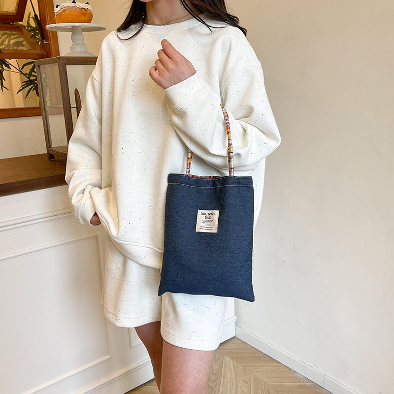 American double-sided bag plaid canvas bag women's commuter tote bag retro contrasting color hand bag spring and summer new parent-child bag