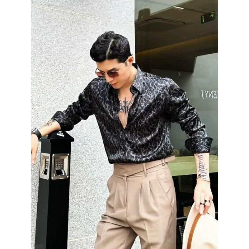 New Shirt Fashionable Men's Printed Long-sleeved Slim Fit Iron-free Anti-wrinkle Trendy Casual Shirt