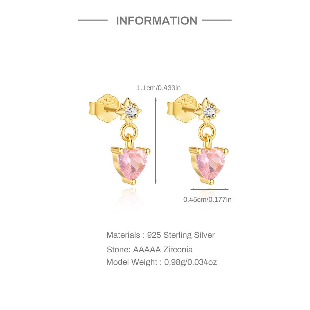 CANNER Pink Heart Shape Zircon Eight Pointed Star 925 Silver Stud Earring For Women Ins Tassel Flower Earring Gift