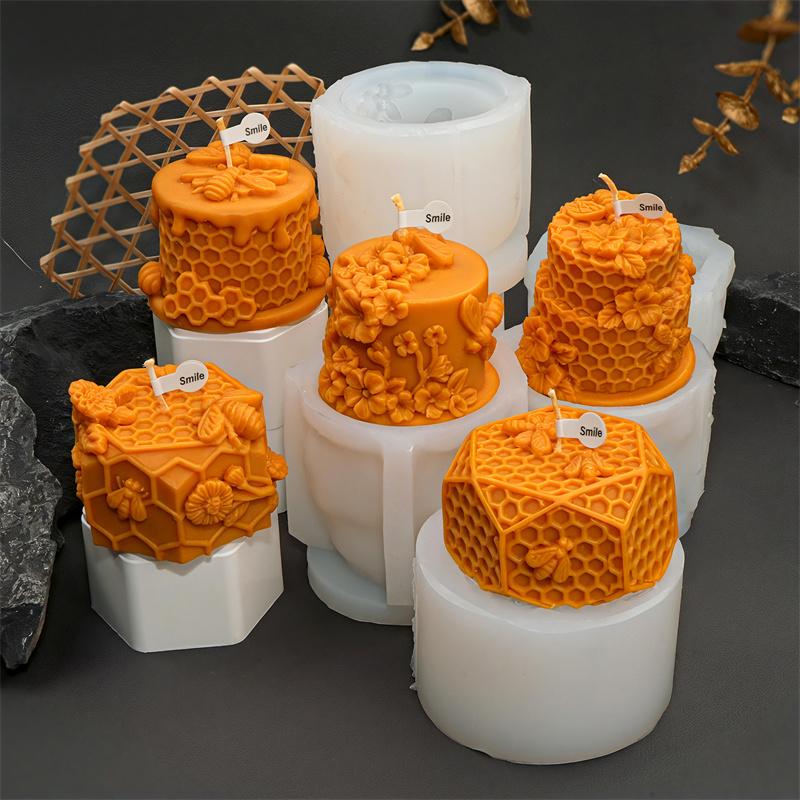 3D Honeycomb Cake Bee Silicone Candle Mold DIY Bee Cake Flower Shapes Candles Gypsum Home Decor Gift