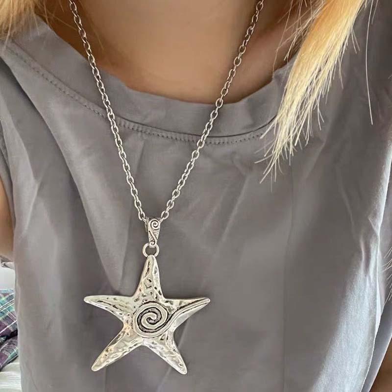 

Exaggerated Metal Big Starfish Pendant Necklace for Women Gothic Hip Hop Silver Color Pentagram Star Chain Necklace Y2K Jewelry срібний