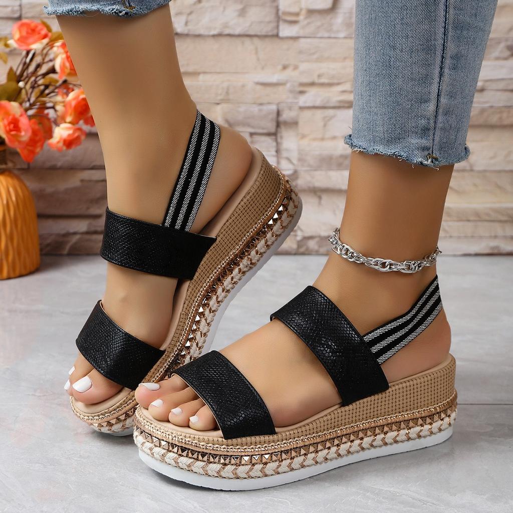 Fashion Comemore Large Size Wedges Roman Sandals Summer New Round Head Casual Buckle Strap Women's Shoes High Heels Thick Bottom Sandal