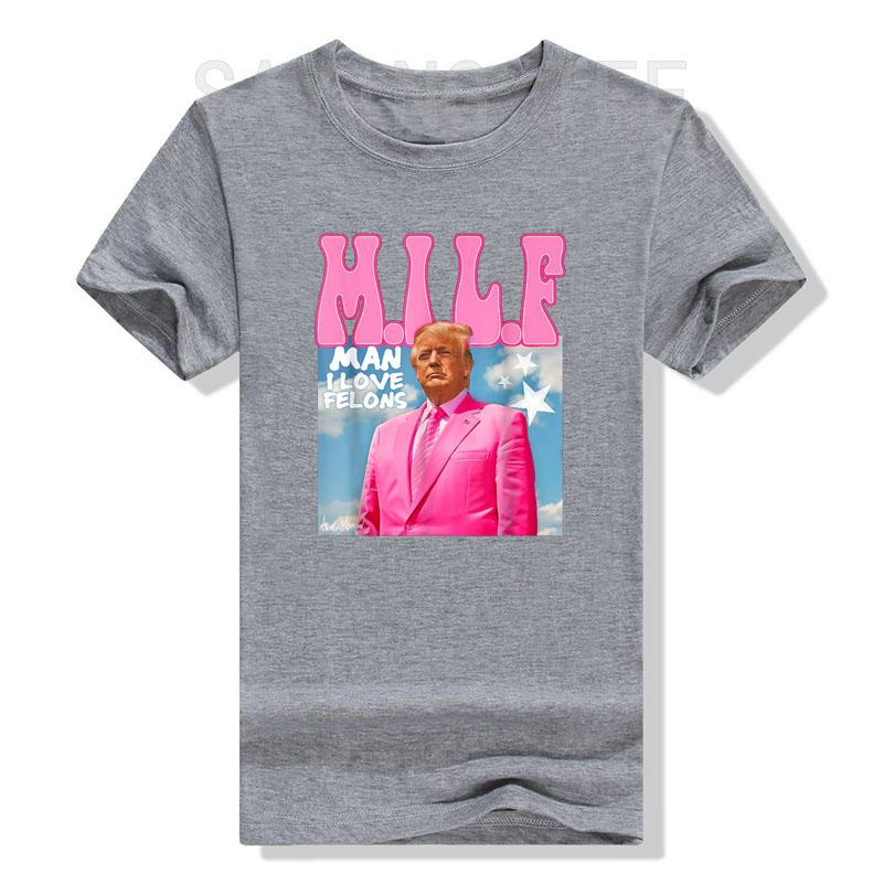 M.I.L.F Man I Love Felons Funny Pink 2024 Election T-Shirt Men s Fashion Humorous Campaign Tee Summer Clothes S