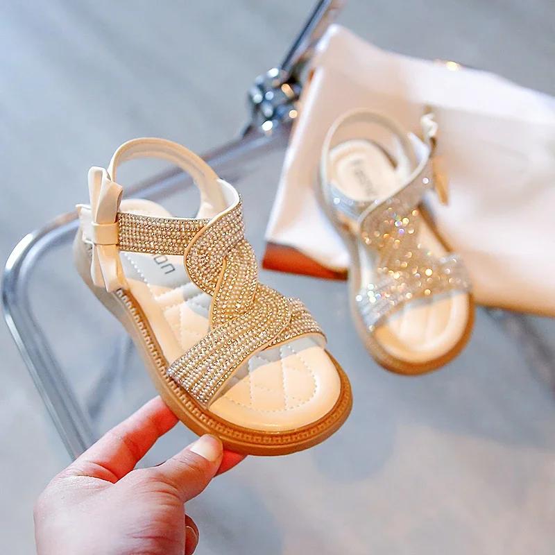 Girls' Sandals  Summer New Fashion Pearl Rhinestone Children‘s Roman Beach Shoes Baby Girls Princess Sandals
