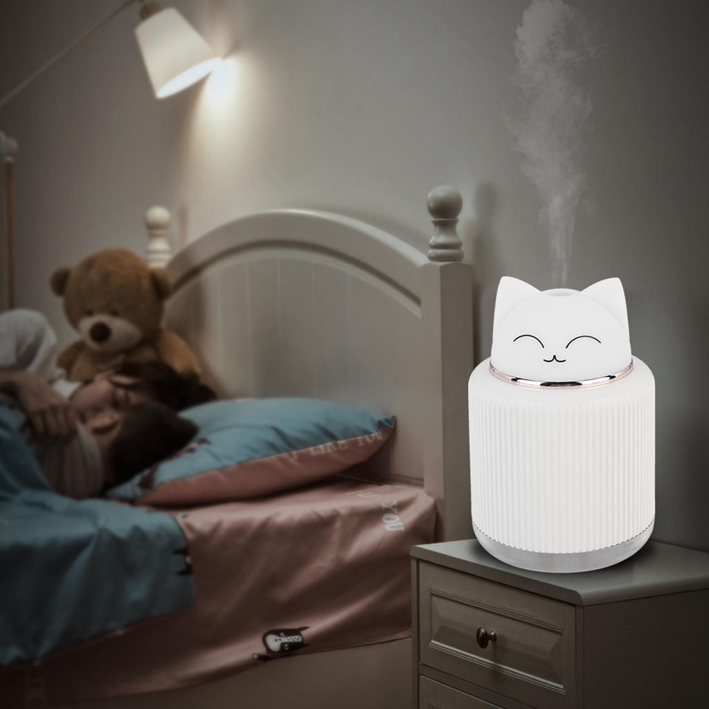 Weißer Kunststoff 300ML Katze Ultraschall Luftbefeuchter USB Nebelzerstäuber Haushalt LED Nachtlicht