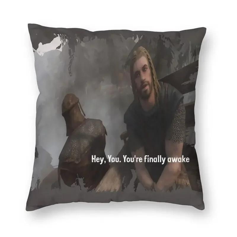 Personalized Hey You You're Finally Awake Cushion Covers Sofa Home Decor Skyrim Meme Square Throw Pillow Cover 45x45cm