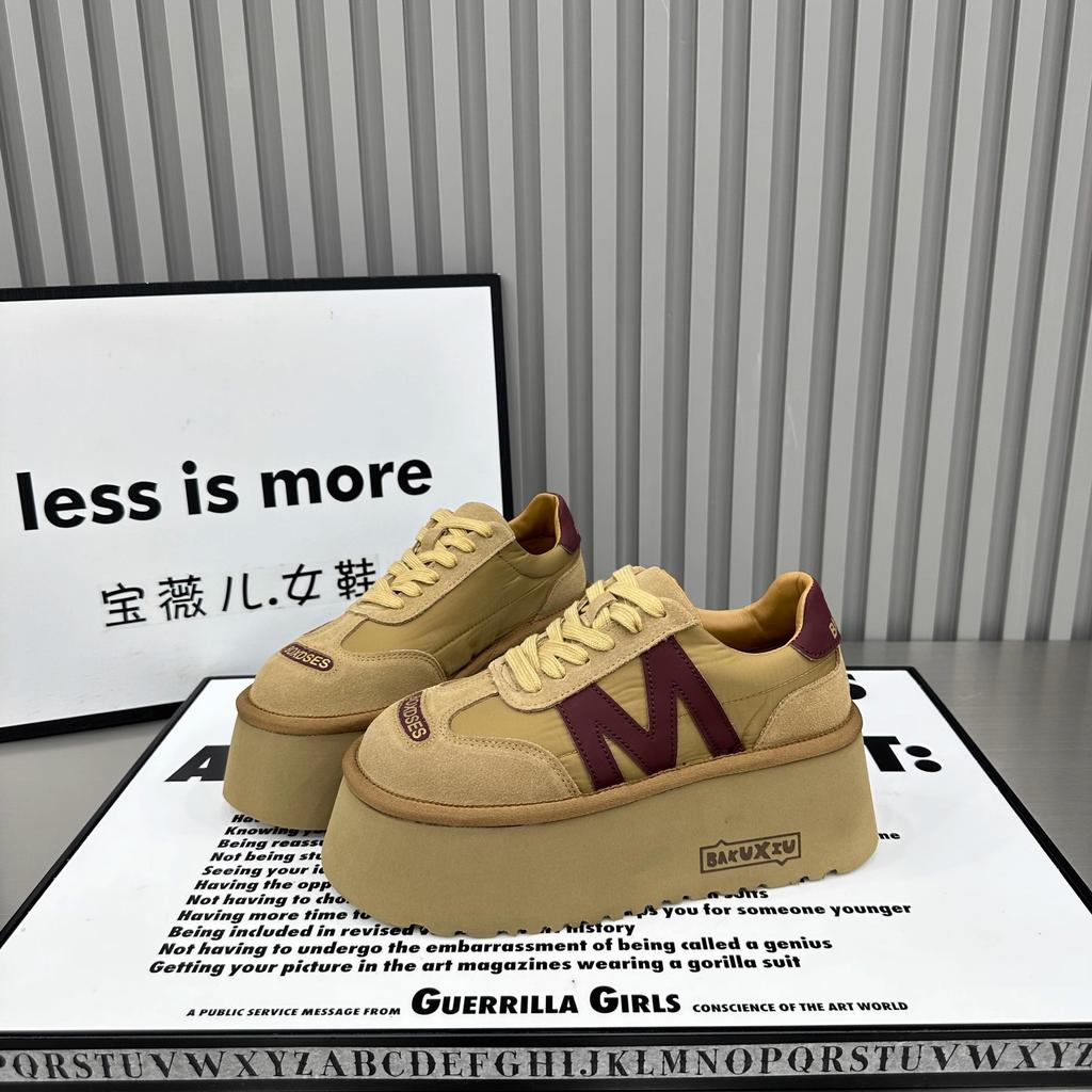 Thick-soled matte leather casual shoes women's 2025 new heightened sole leather patchwork single shoes versatile color matching muffin shoes