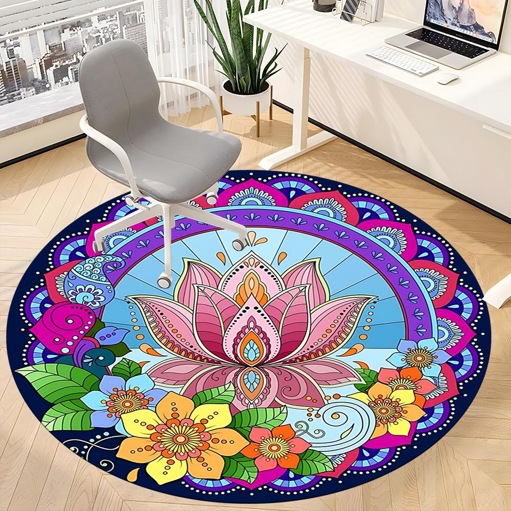 1pc Lotus Mandala Chair Carpet for Office Non-Slip, Lightweight, Machine Washable Rug for Office, Room - Holiday Decoryy251016001