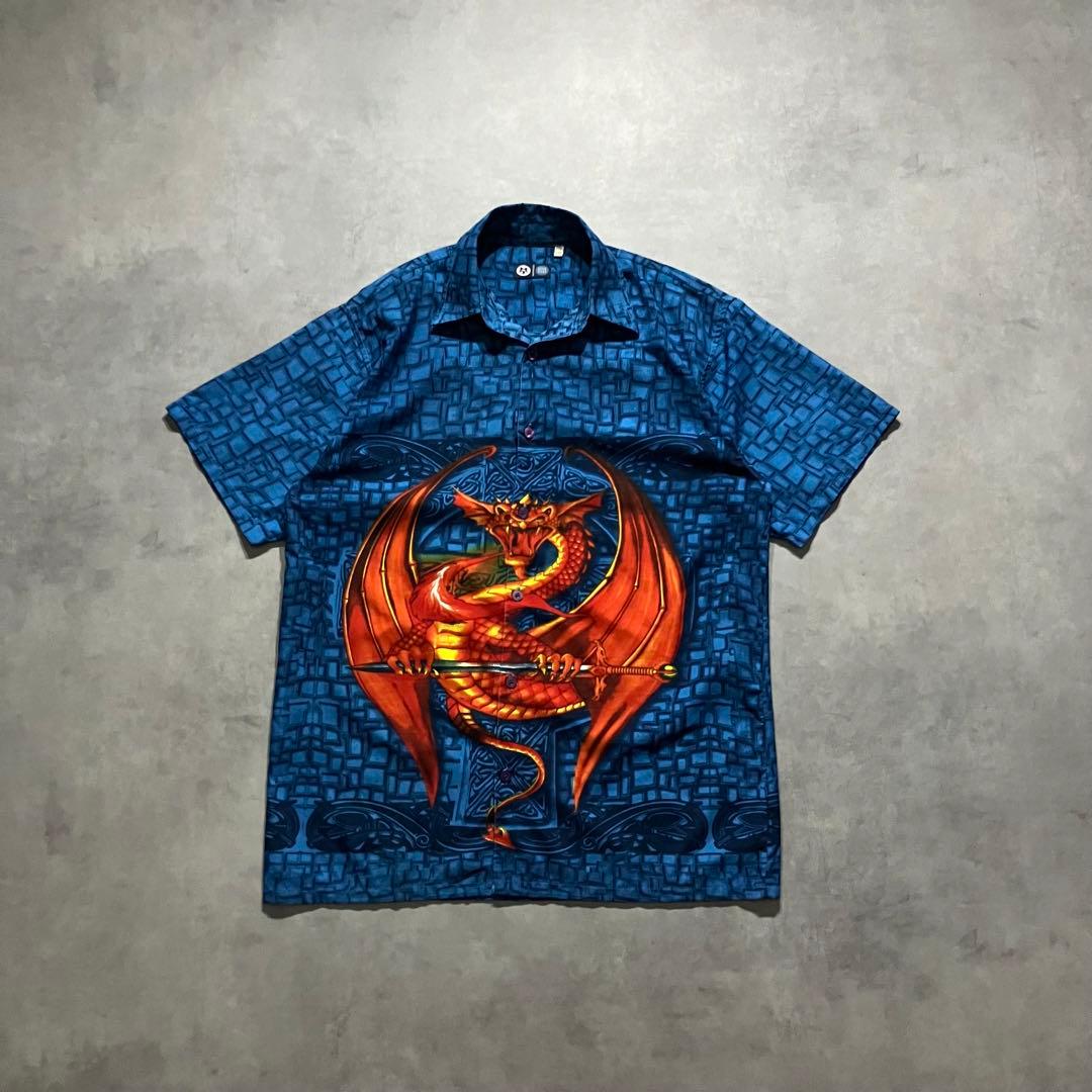 

[USED] 00s anime manga dragon polyester shirt Y2K vintage clothing