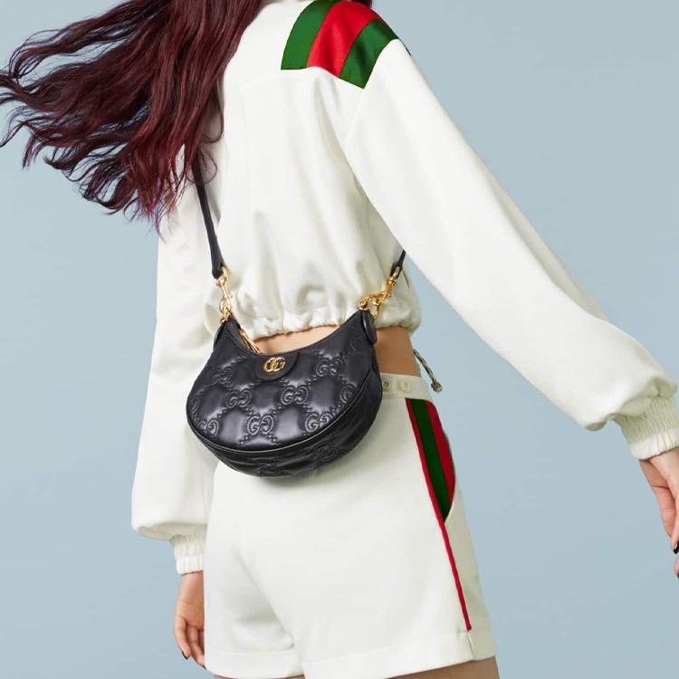 Gucci GG Matelassé Gold Logo Chain Canvas Backpack Leather Shoulder Bag Women Shoulder Bag Black 739736-UM8IG-1000