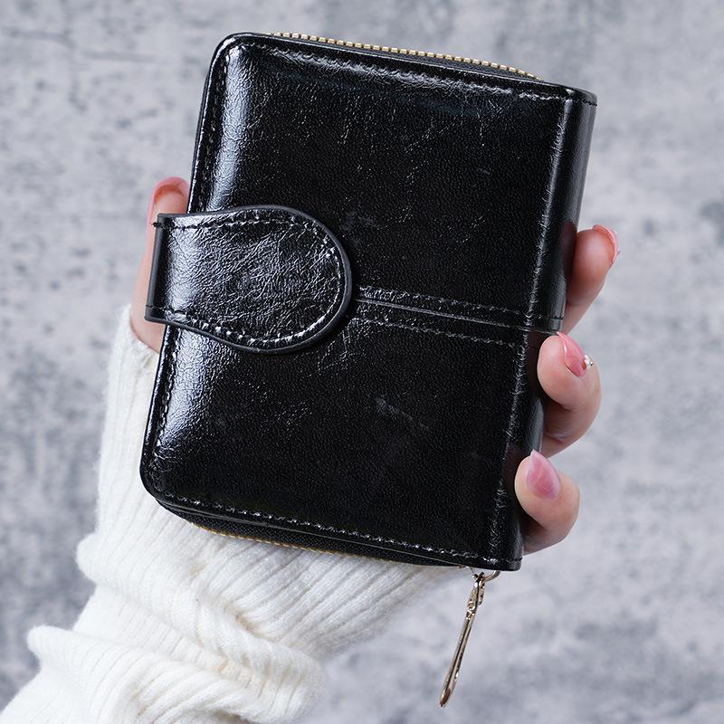 2023 Women's Retro Wax Leather Coin Purse - Small Cross-Border Wallet with Buckle