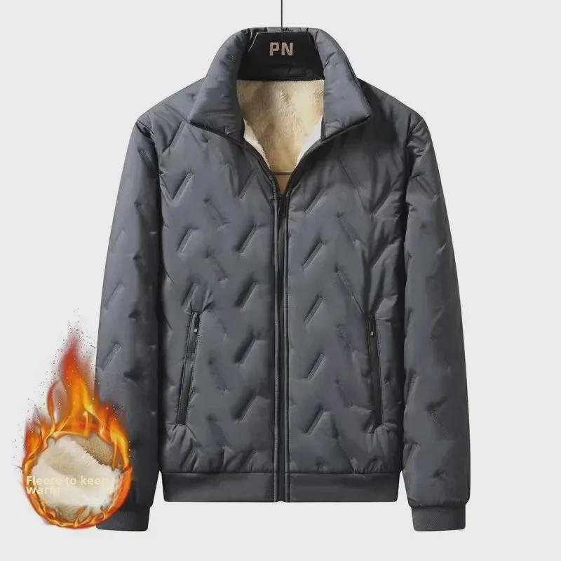 Men's Winter Lambskin Jacket with Thick Fleece and Warm Stand Collar