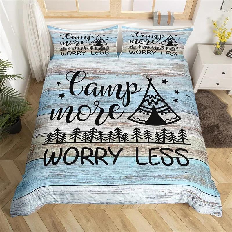 Western Cowhide Duvet Cover King Size Happy Camping Bedding Set Polyester Farmhouse Style Comforter Cover For Travel Rv Bunk Bed