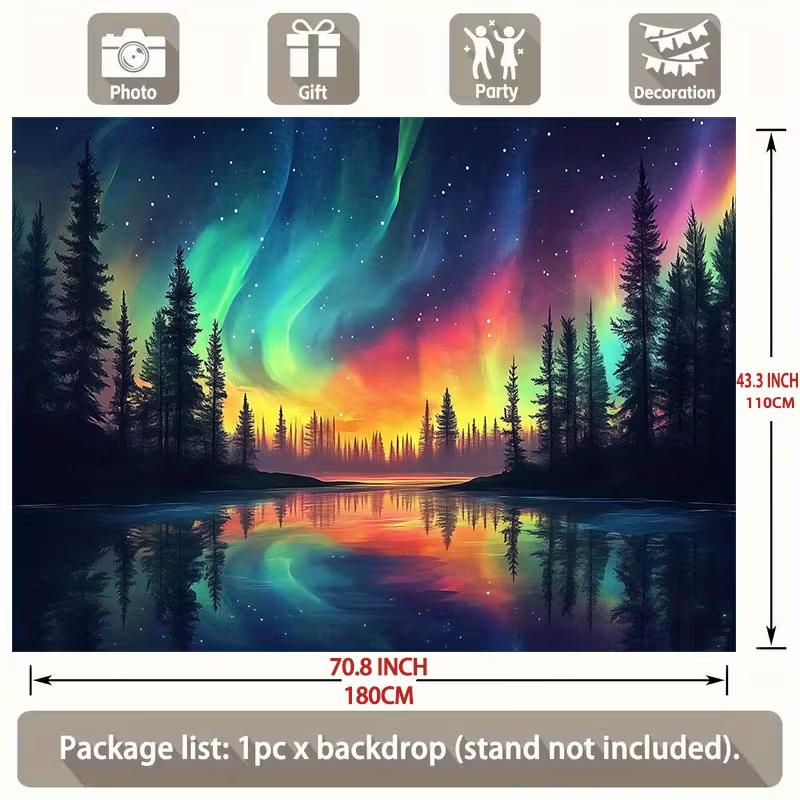 

2D Cosmic Forest Tapestry Vibrant Northern Lights Sky with Pine Trees and Lake Reflection Wall Hanging for Aesthetic Room 47.2x31.5inch/120*80cm