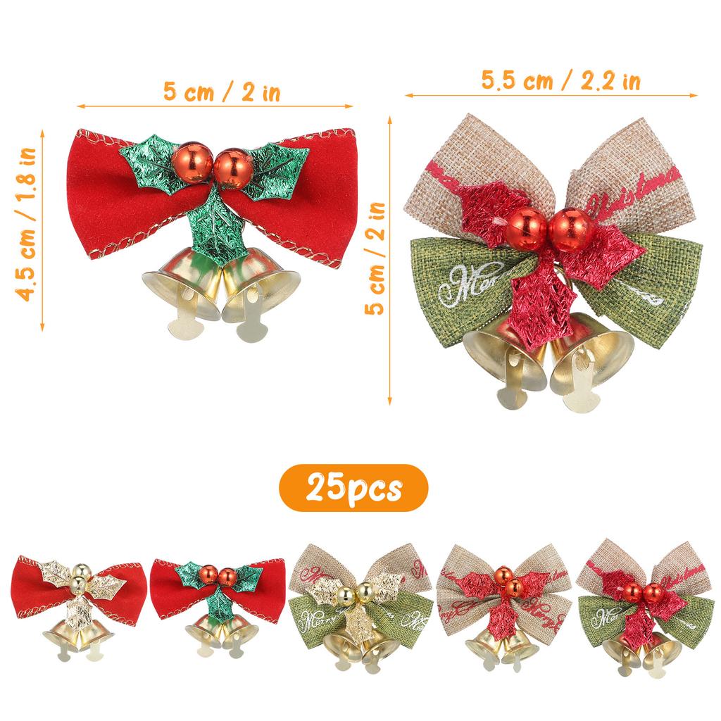 25Pcs Xmas Style Bell Ornaments Premium Christmas Tree Hanging Decorations Pendants Home Holiday Decor