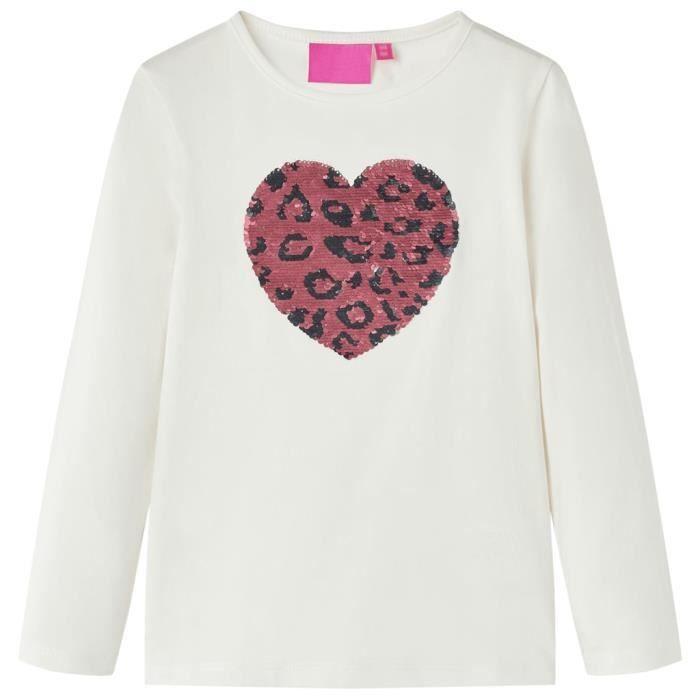 T-shirt enfants à manches longues cœur à paillettes 2 couleurs et 5 dimensions disponibles