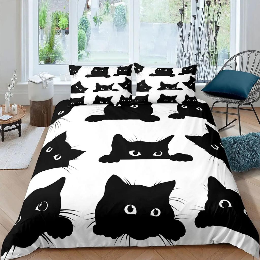 Pisică albă, flori, rege, husă de pilotă, set de pat pentru pisici