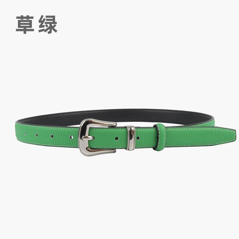 The First Layer Of Cowhide Lychee Pattern Leather Women'S Belt Belt With Jeans Casual Pants Width 2.3Cm Pin Buckle Summer