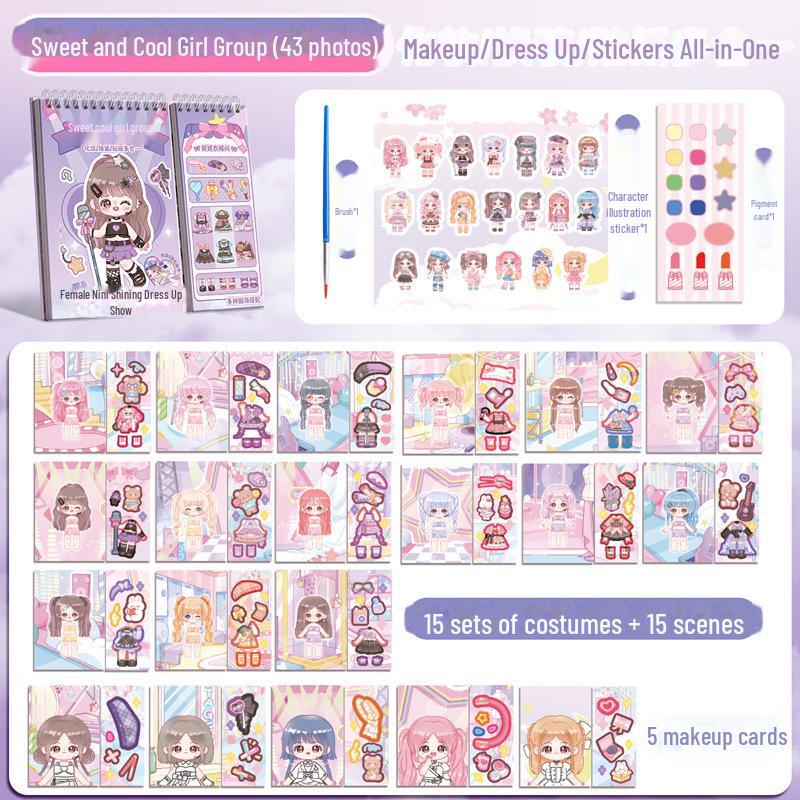 

Наклейки для одевалок принцесс и книга макияжа для девочек 3-6 лет