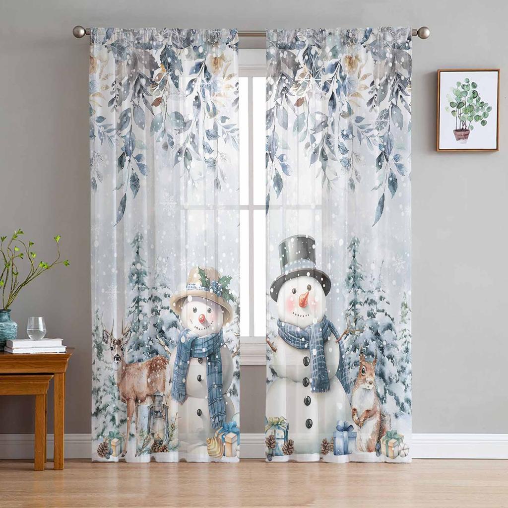 Christmas Castle Snowflakes Sheer Drapes for Living Room Decoration Window Curtains for Kitchen Curtains