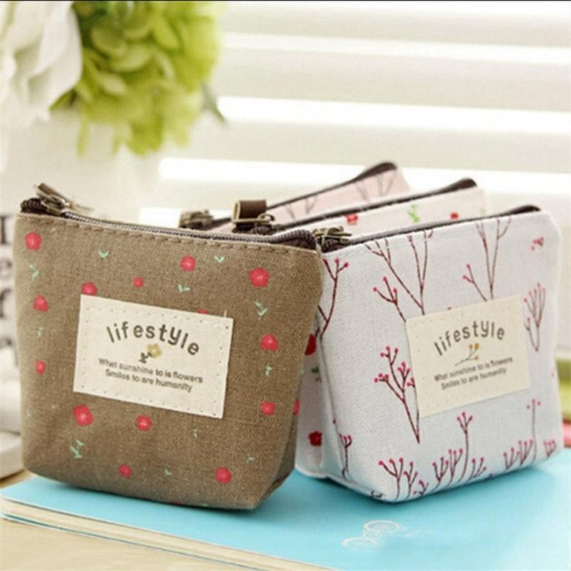Practical Headset Holder Wallet Flower Printed Coin Purse Women's Fabric Purse Coin Bag with Convenient Fastening