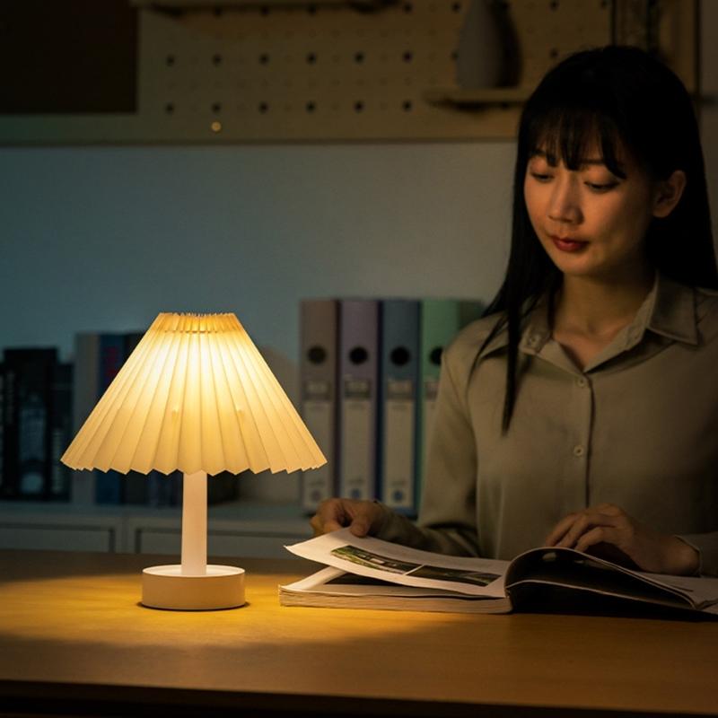 Pleated Table Lamp with Soft Light Adjustable for Bedrooms Living Room and Office Desk Lampshade